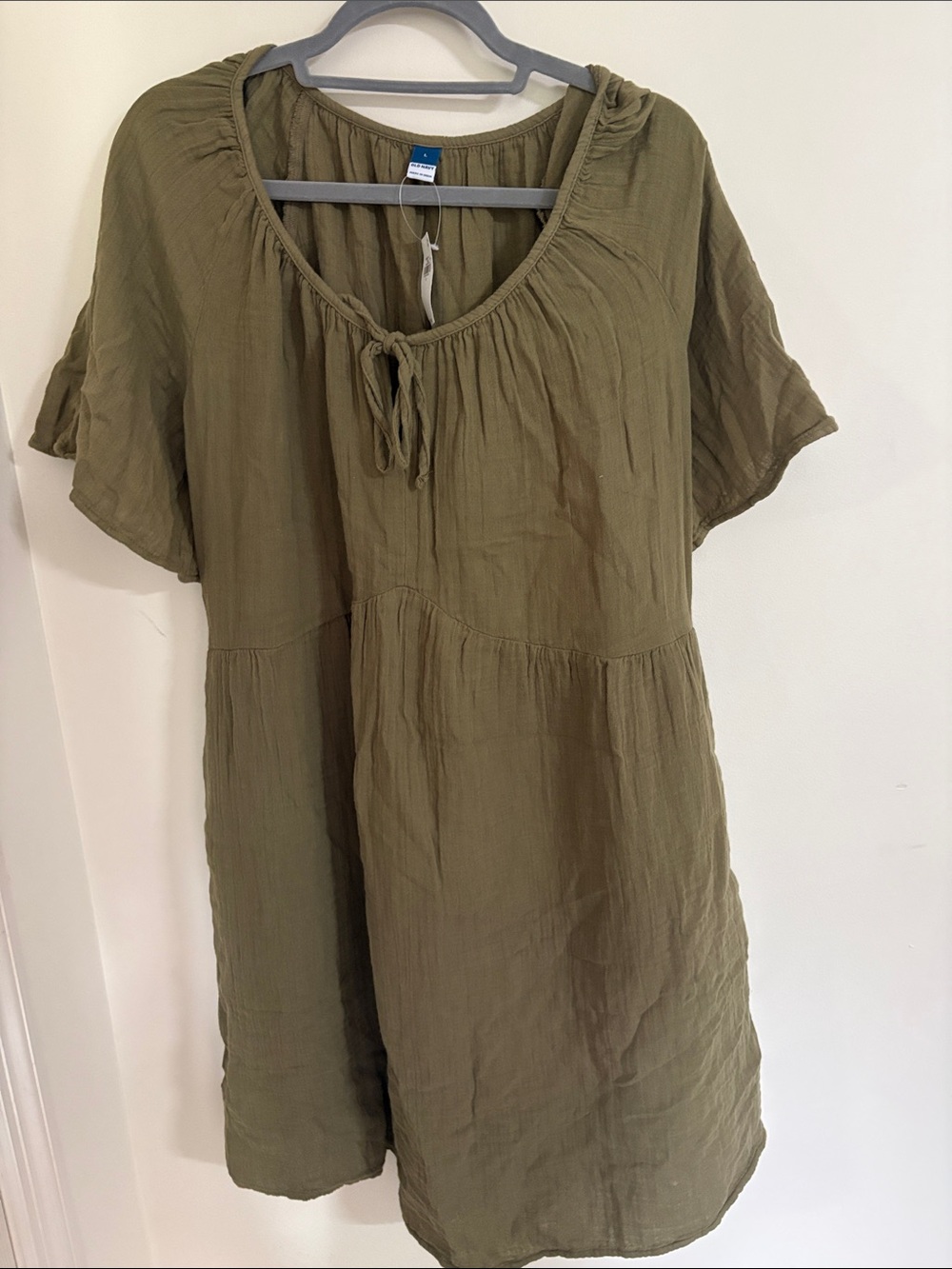 Old Navy Olive Tie-Neck Short Sleeve Tunic